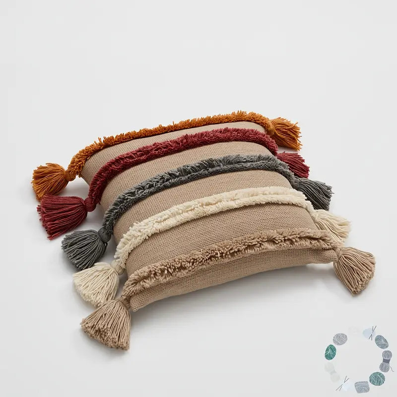 Knitted Tassel Pillow Cover - Decorative Throw Pillowcase for Home Decor