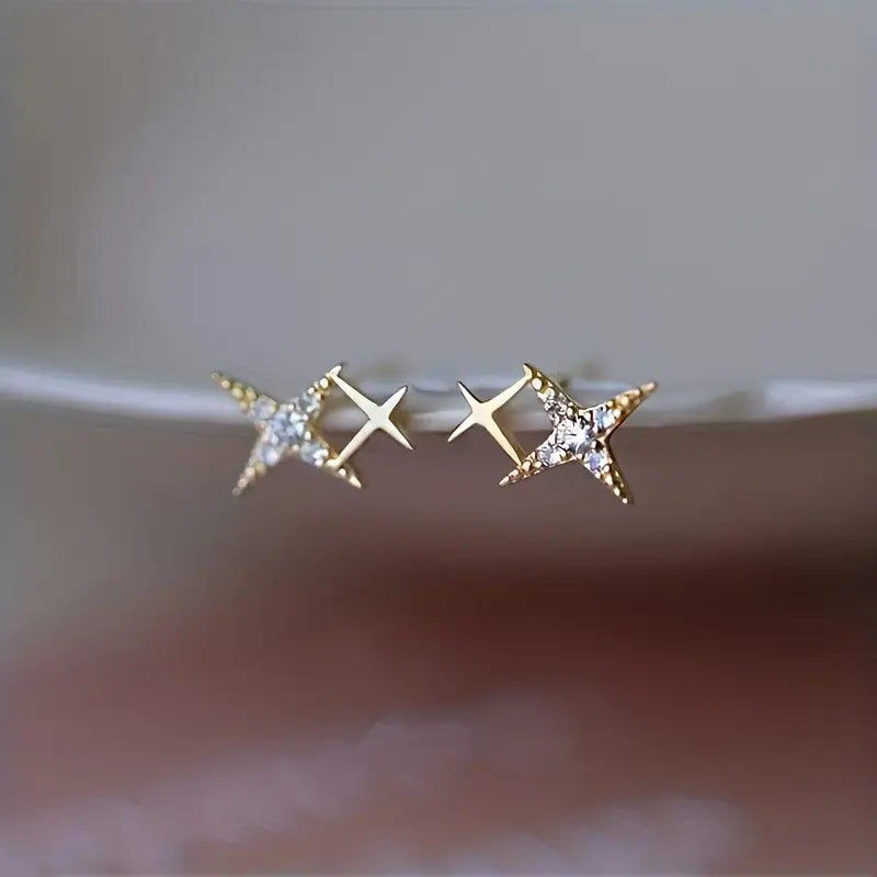 Boucles d'oreilles double zircon incrustées – Bijoux de fiançailles et de demande en mariage plaqués or 18 carats