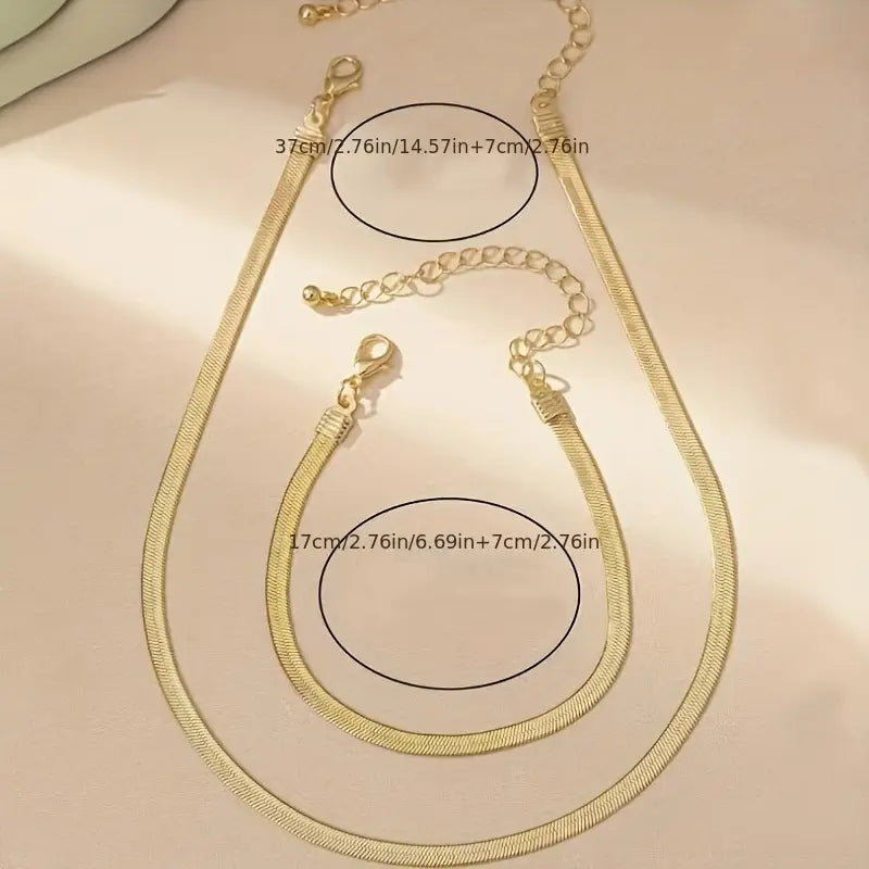 2pcs 18K Gold Plated Snake Chain Necklace & Bracelet Set – Sexy & Simple Jewelry for Women