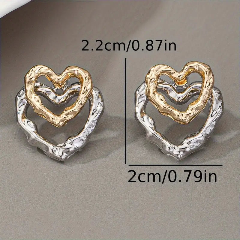 Double-Layer Metal Heart Earrings – 18K Gold Plated Alloy Sexy & Luxurious Party Accessory