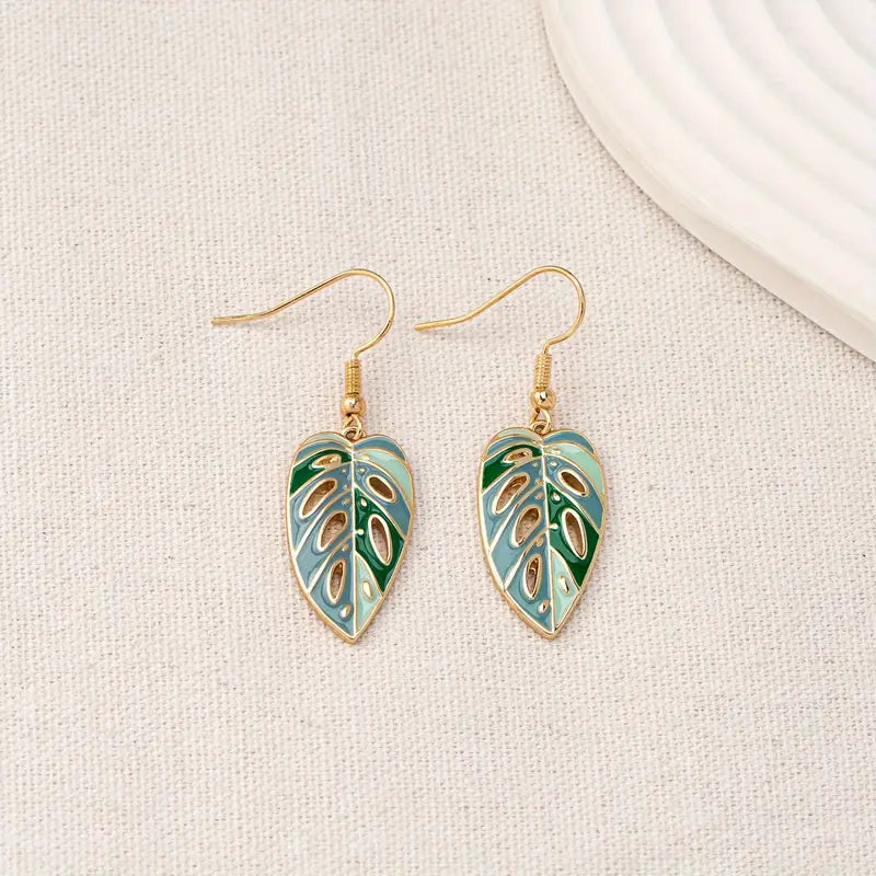 Bohemian Leaf Drop Earrings – Hollow Enamel Dangle Jewelry Versatile Gift for Women