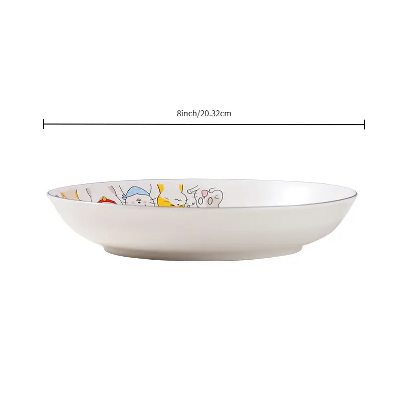 8" Ceramic Pasta Bowls - Cat Design, Dishwasher Safe (4-Pack)