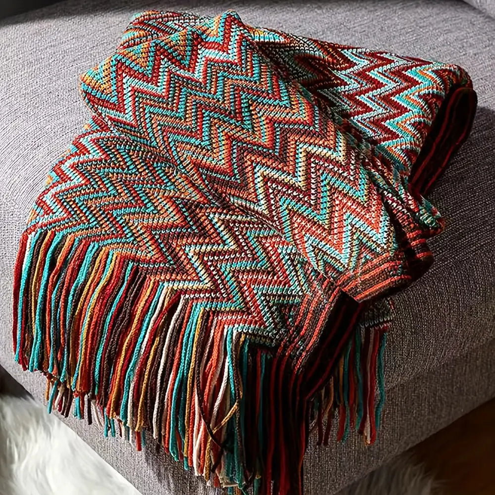 1 pc Bohemian Knitted Throw Blanket with Tassels