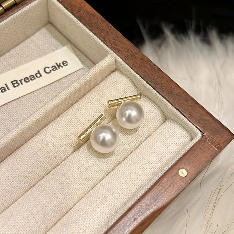Silver Pearl Stud Earrings - Minimalist Women's Gift