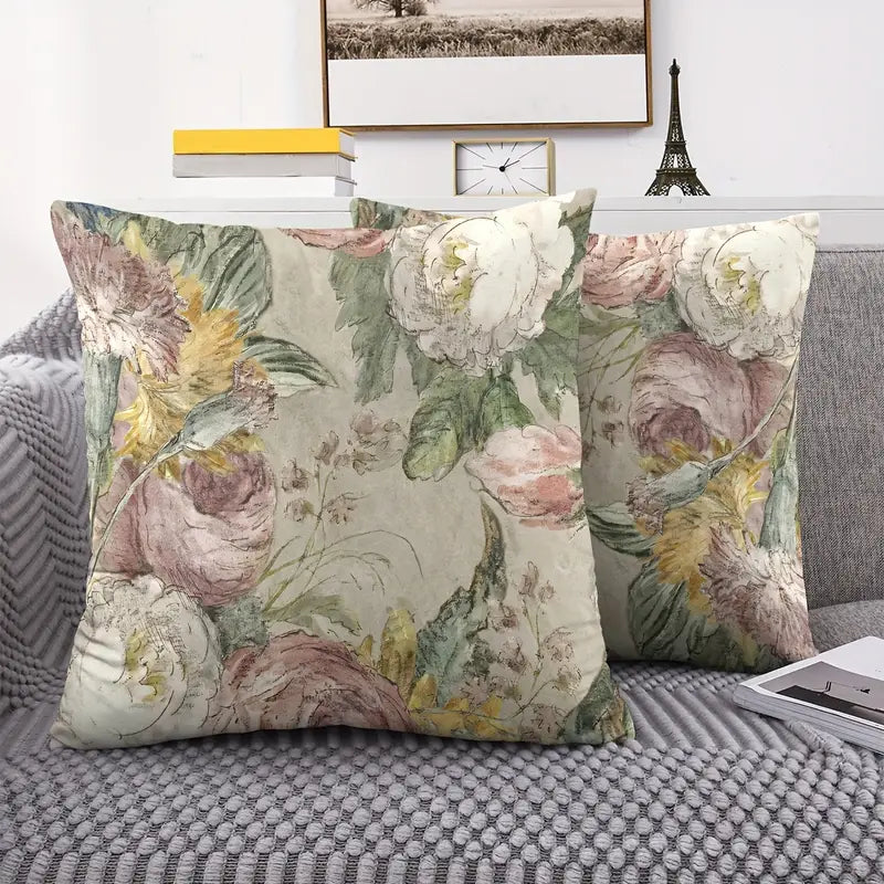 Lot de 2 housses de coussin élégantes en peluche courte – Housses de coussin imprimées recto verso de style français