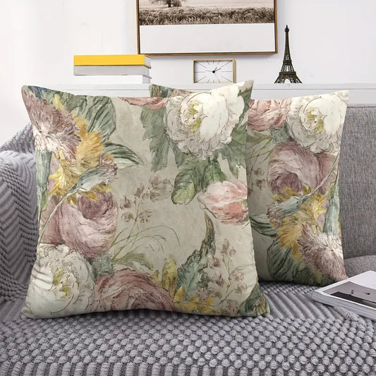 Lot de 2 housses de coussin élégantes en peluche courte – Housses de coussin imprimées recto verso de style français