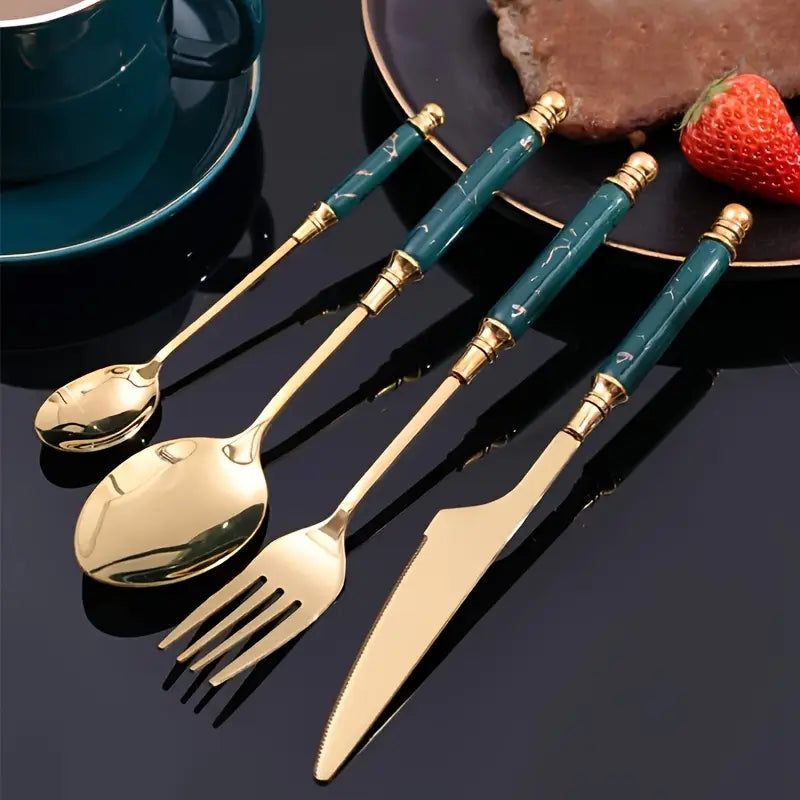 Stainless Steel Cutlery Set - Ceramic Handle, 24 Piece