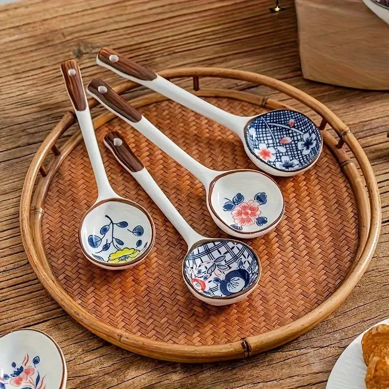 Ceramic Dessert Spoons Set - Colorful Salad Soup Coffee Spoons