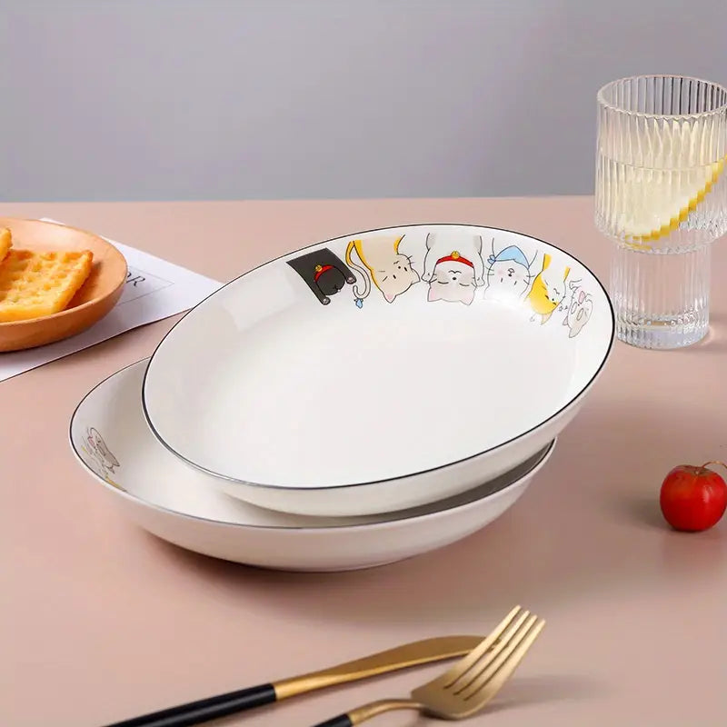 8" Ceramic Pasta Bowls - Cat Design, Dishwasher Safe (4-Pack)