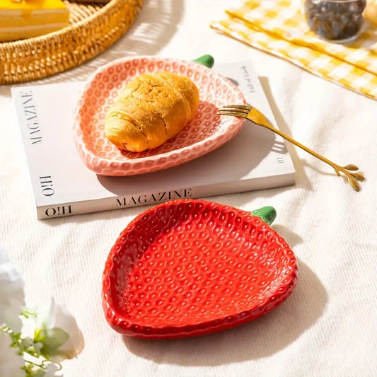 Strawberry Ceramic Dessert Plates – Vintage Style for Cake, Tea, Snacks