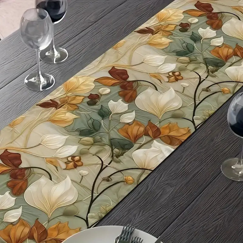 3D Design Floral Linen Table Runner - Daisy, Eucalyptus & Lavender Design for Spring Season