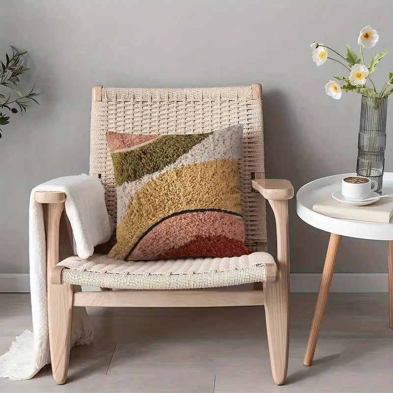 Earthy Abstract Chenille Pillow Cover - Soft Plush Decorative Cushion