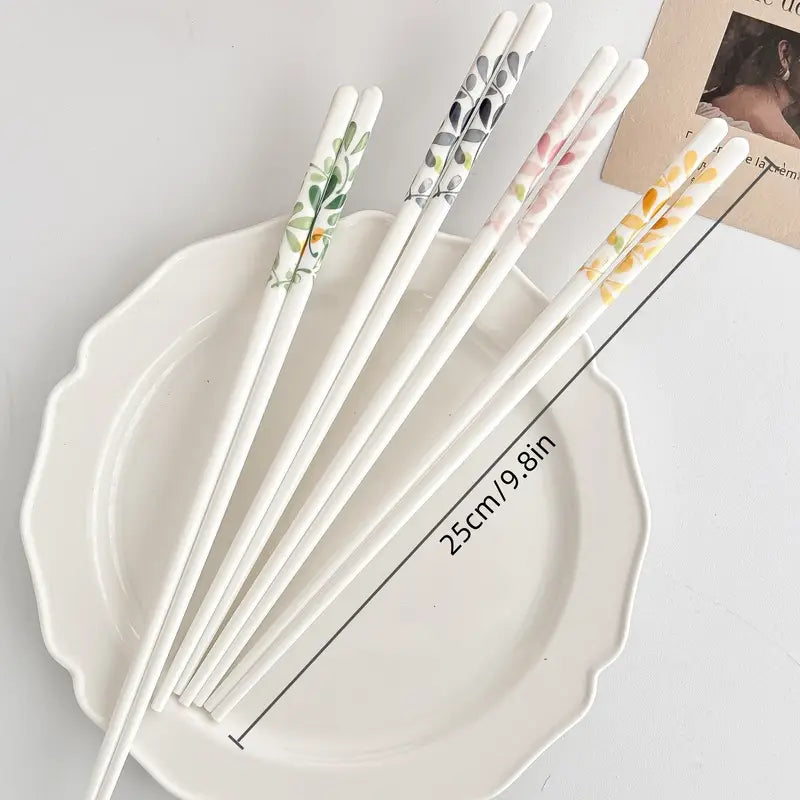 Ceramic Chopsticks Set - Floral, Anti-Slip, Heat Resistant