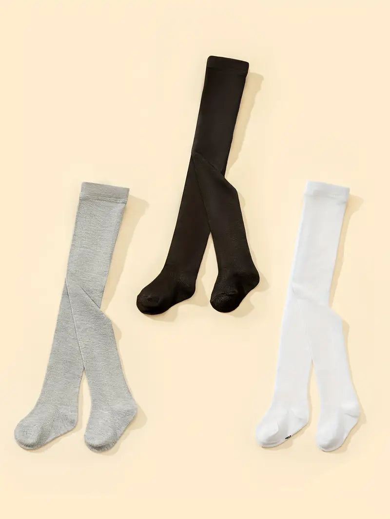 3-pack effenkleurige panty's voor meisjes - rekbare polyester leggings voor lente/zomermode