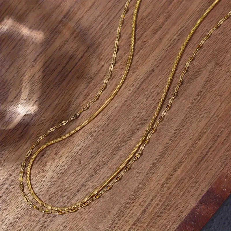 Minimalist Stainless Steel Double-Layer Necklace – Gold & Silver Daily Fashion Jewelry