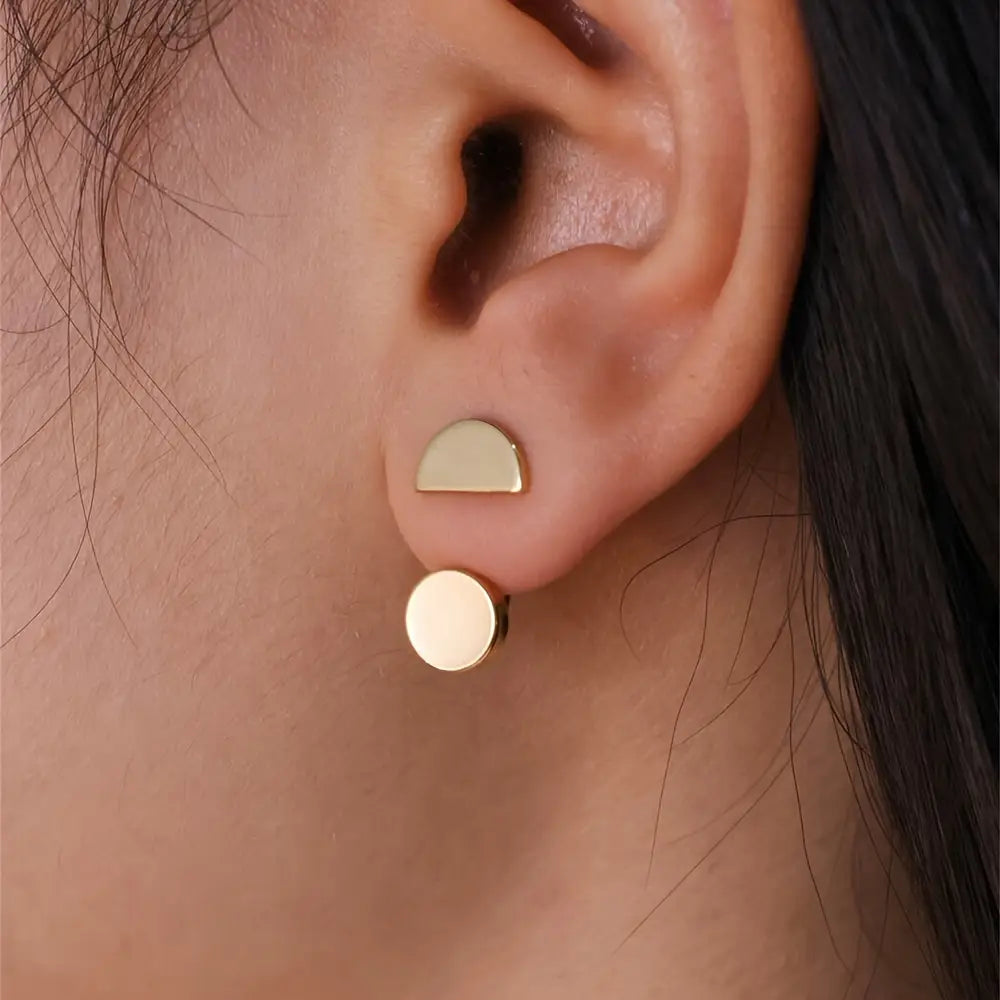 Elegant Copper Earrings Set of 1 Pair - Geometric Semi-Circular & Round Studs