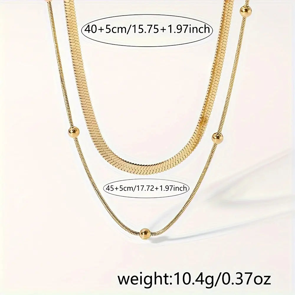 2pcs Set of Elegant Double Layer Stackable Stainless Steel Chain