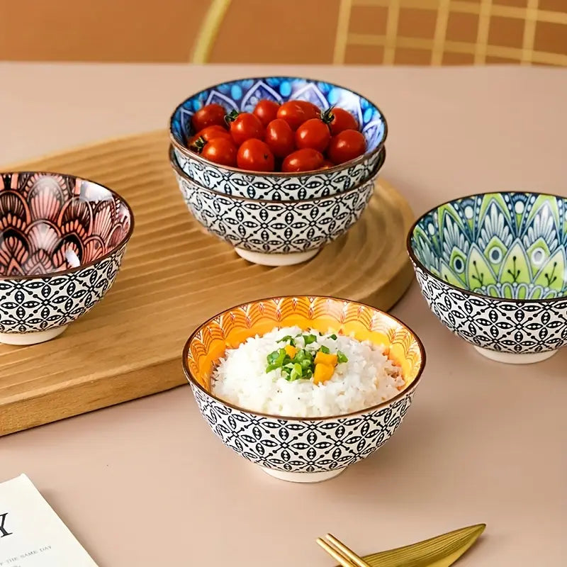 Bohemian Ceramic Bowls Set - 6pc Porcelain Soup Salad Gift