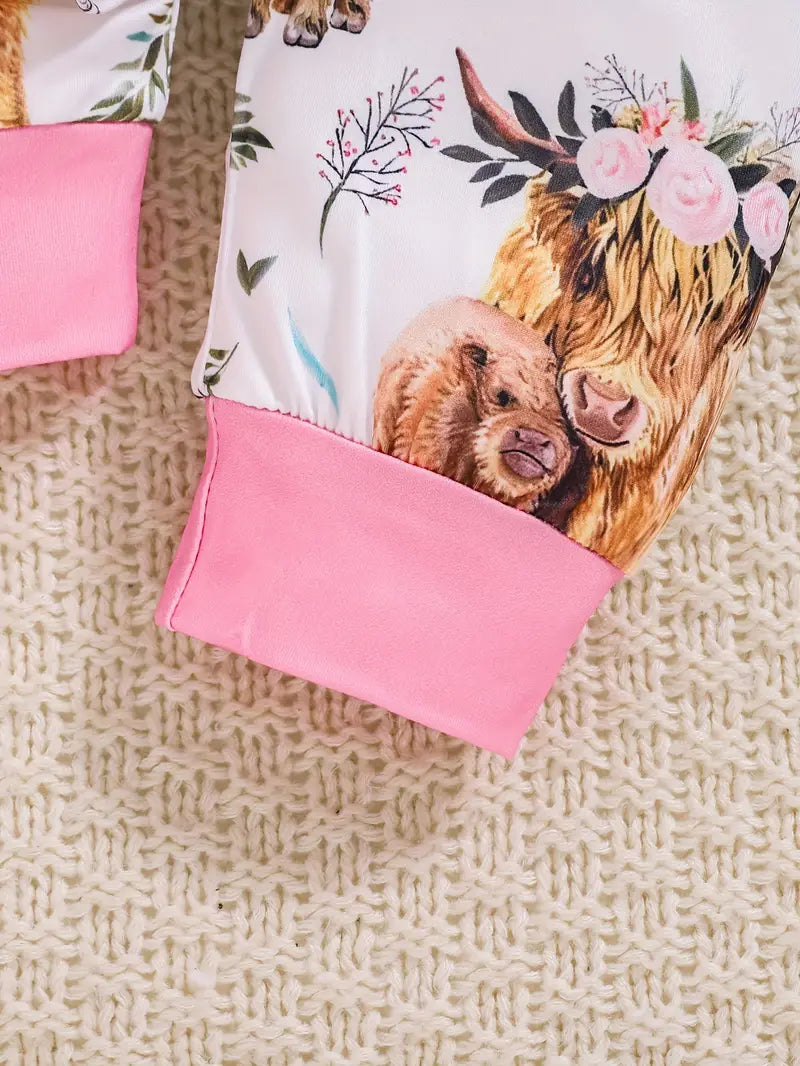 Ensemble 2 pièces pour bébé fille | Body, bonnet et pantalon à imprimé vache