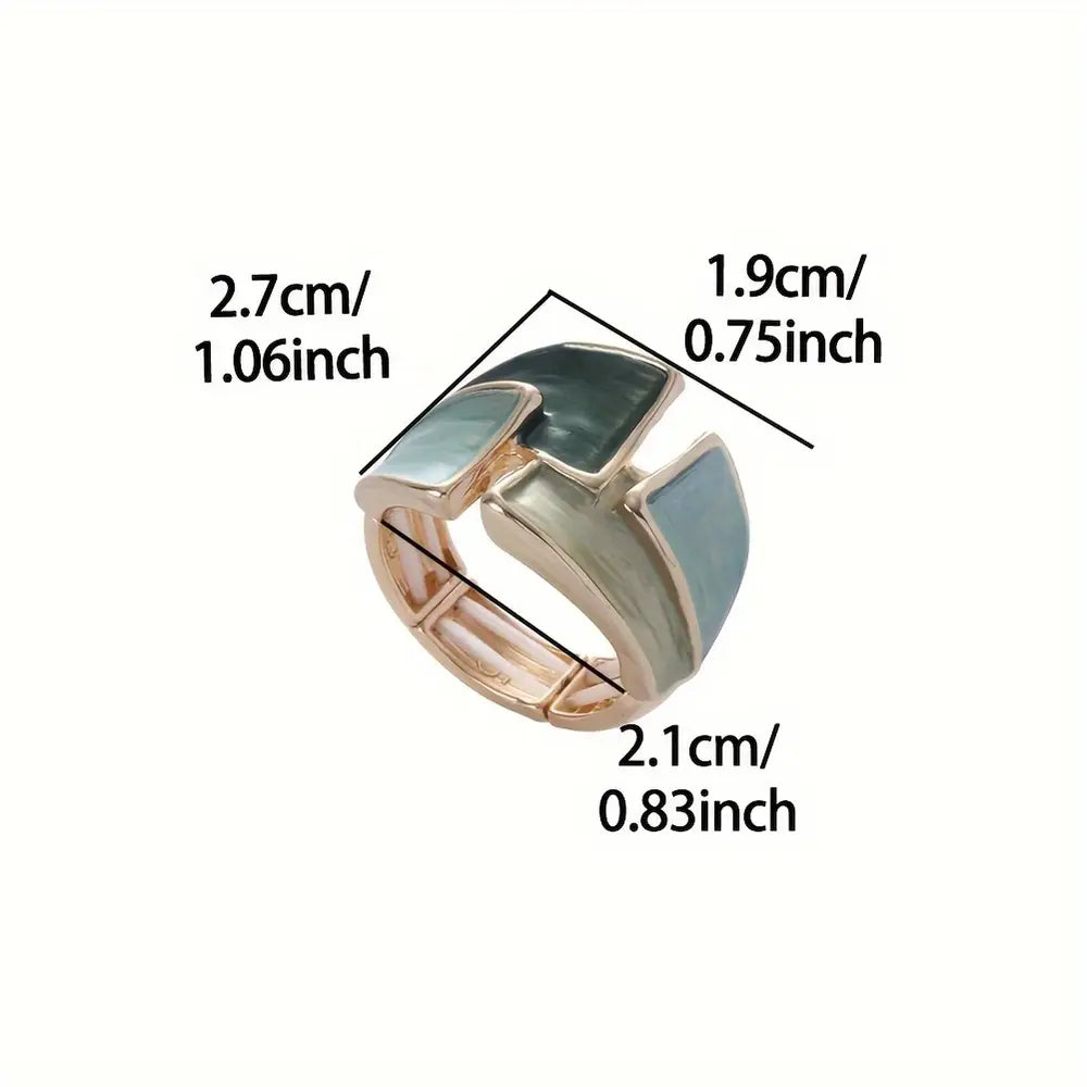 Elegant French-Inspired Vintage Enamel Geometric Ring for Women