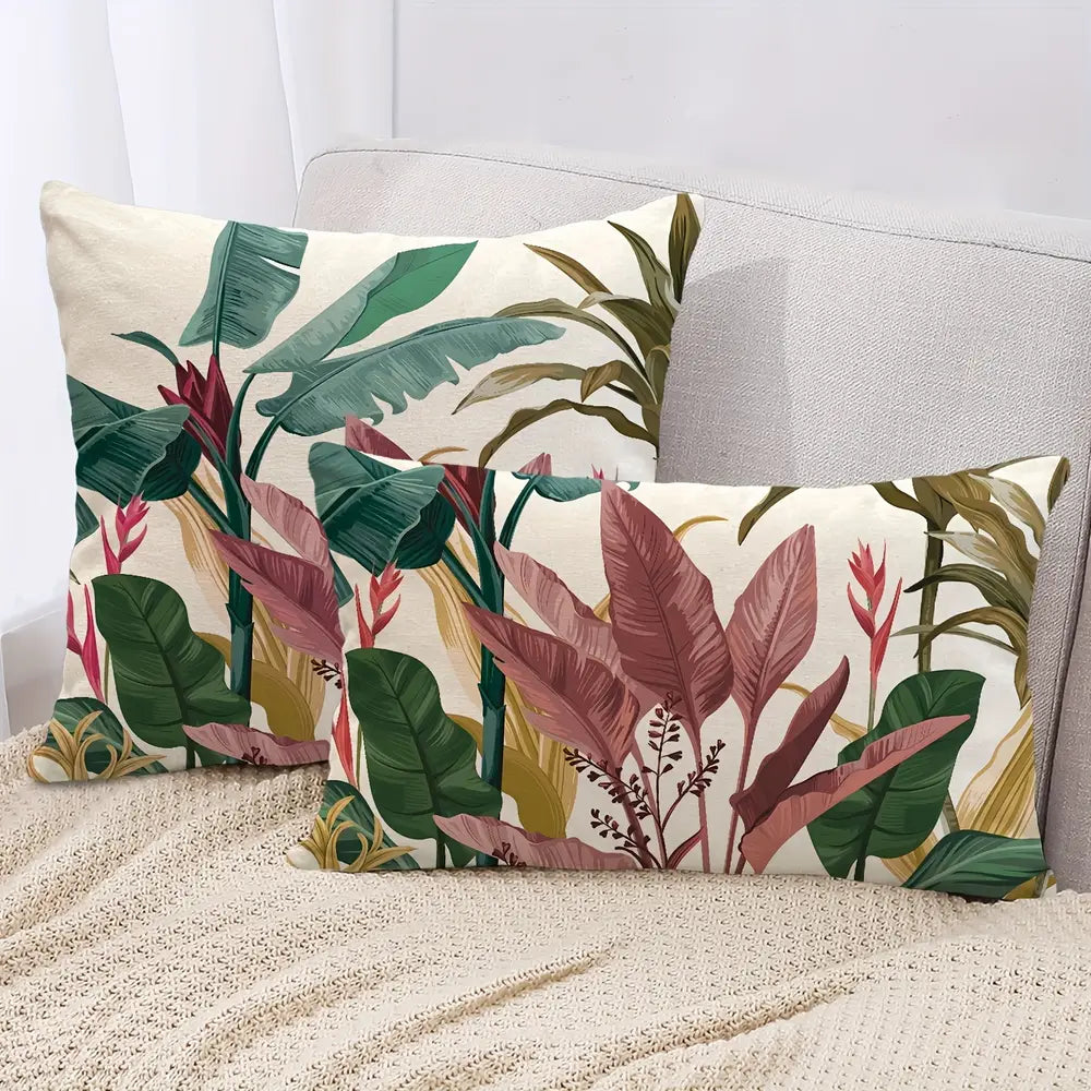 1pc, Tropical Plant Pattern Throw Pillow Cover Exotic Palm Leaves Design