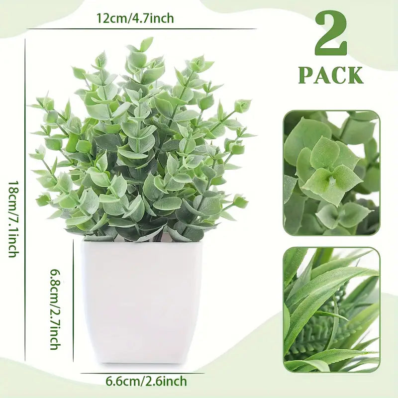 Lot de 2 petites plantes artificielles en pot – Verdure d'intérieur pour la maison et le bureau