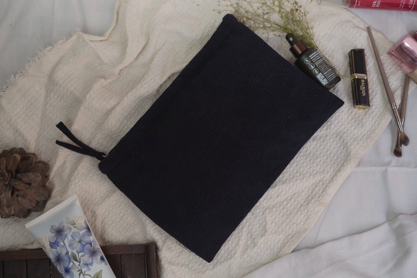 Organic Cotton Corduroy Pouch With Two Pockets And Metal Zip - Hand-Dyed