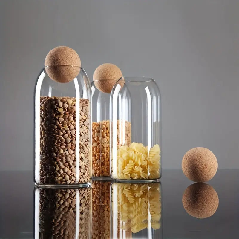 4PC Lead-Free Mason Jars with Cork Lids – Kitchen Storage Containers