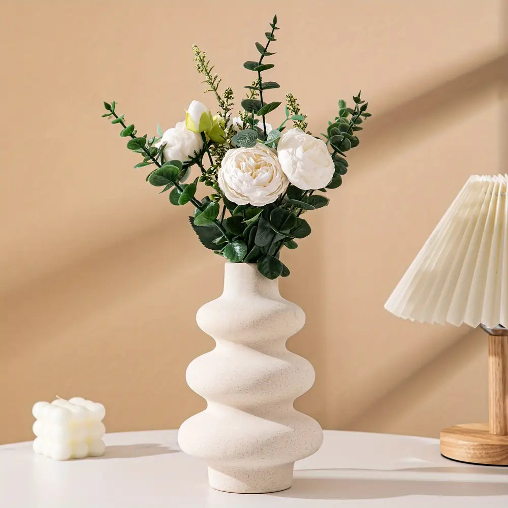 Modern Boho White Ceramic Vase - Pampas Grass & Centerpiece Decor