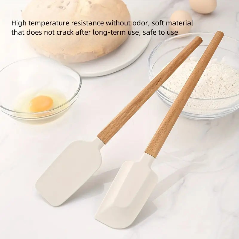4PCS Silicone Spatula Set – Heat-Resistant Scrapers with Wooden Handles