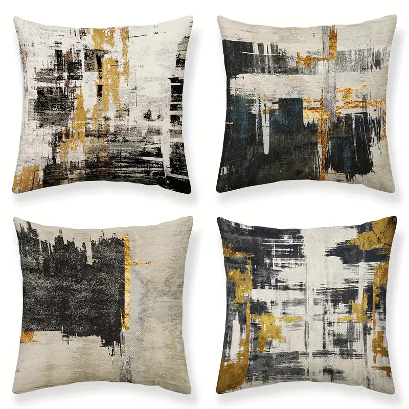 4PCS Vintage Polyester Cushion Covers – Collectible Buildings Print Pillow Cases for Home