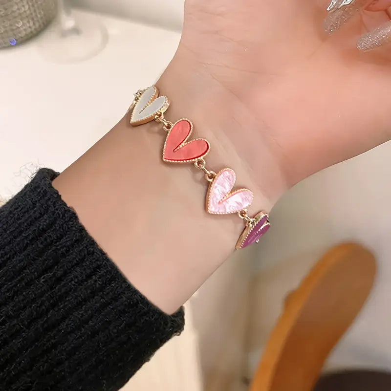 Heart Rhinestone Bracelet - Charm Bangle Jewelry
