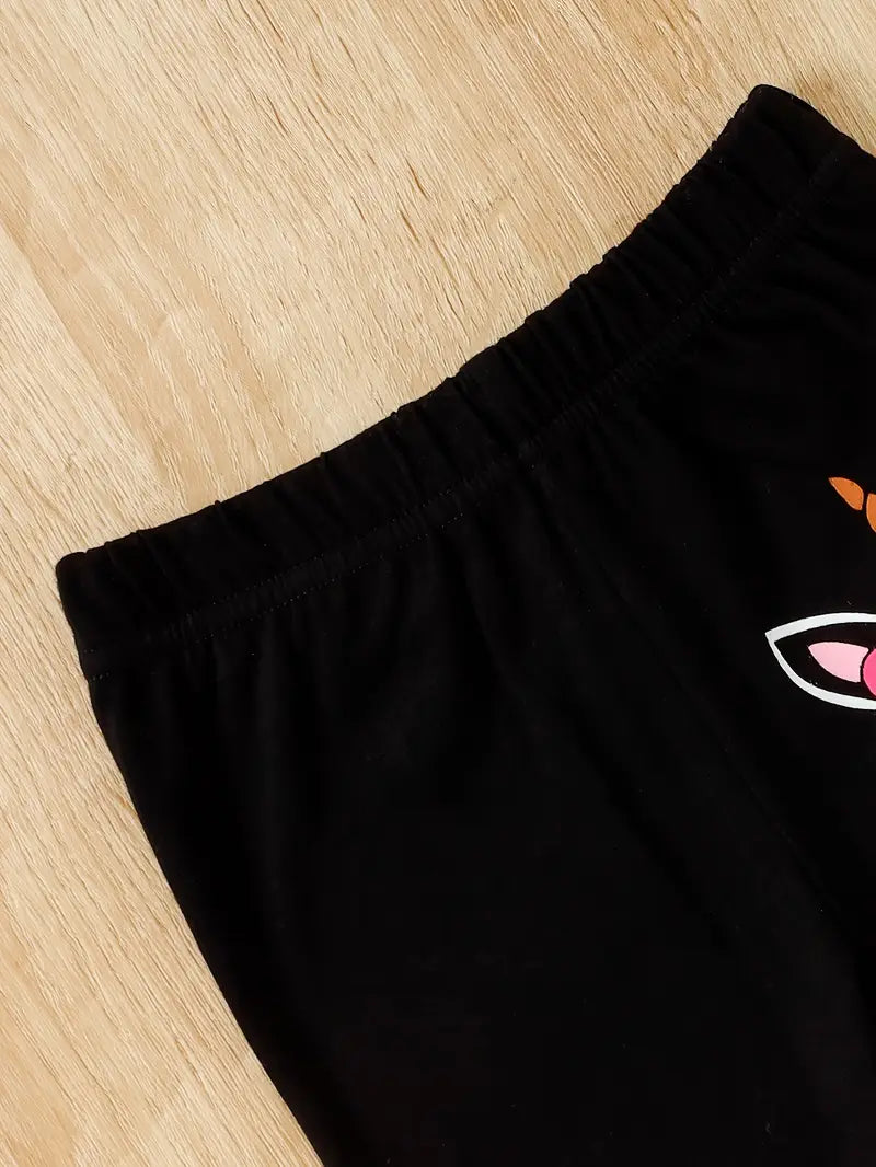 Ensemble en coton pour petite fille | Haut à manches longues et pantalon uni – Extensible et lavable en machine