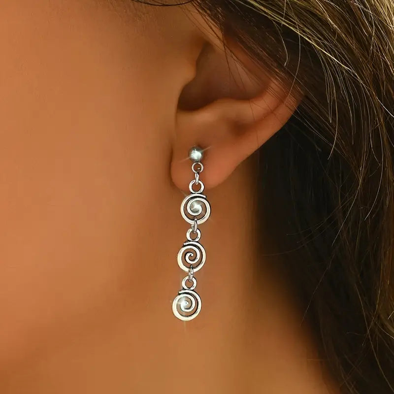 Boho Spiral Dangle Earrings - Geometric Women's Jewelry