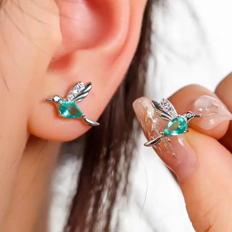 Hummingbird Earrings Sterling Silver Zircon Studs Bohemian Jewelry
Sterling