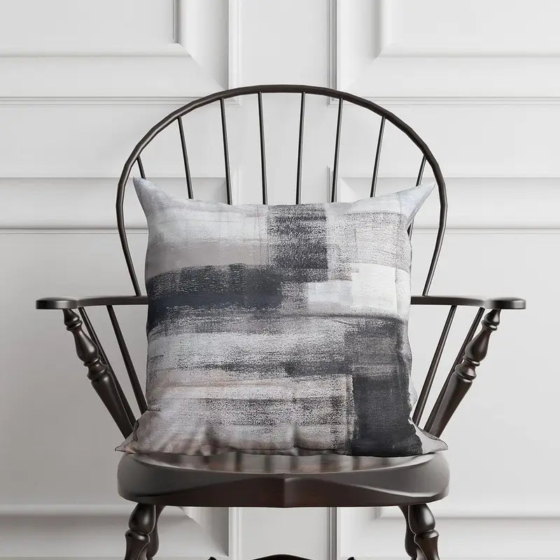 Lot de 2 housses de coussin contemporaines abstraites – Polyester doux noir et blanc