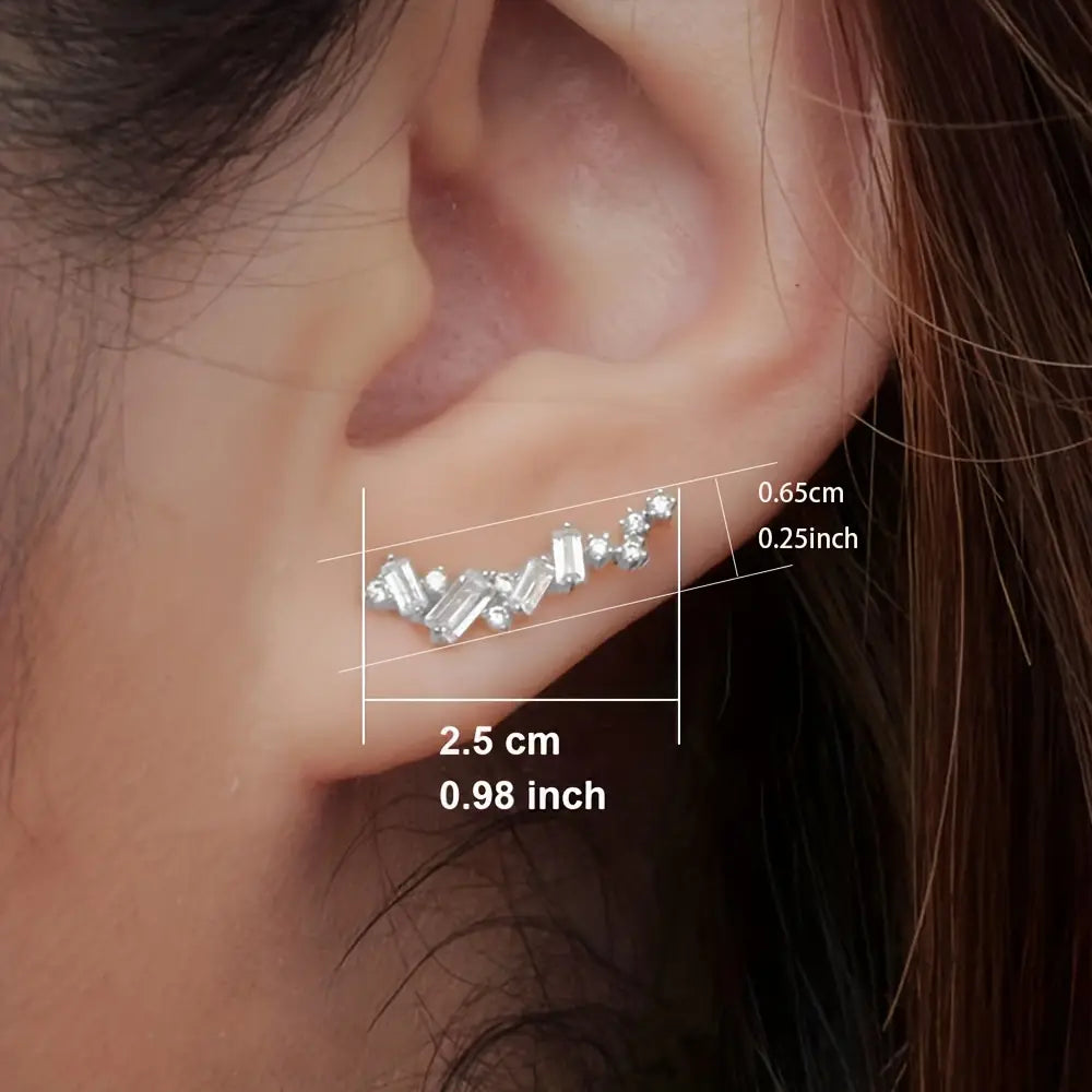Boucles d'oreilles grimpantes avec clous en zircone taille baguette incrustés