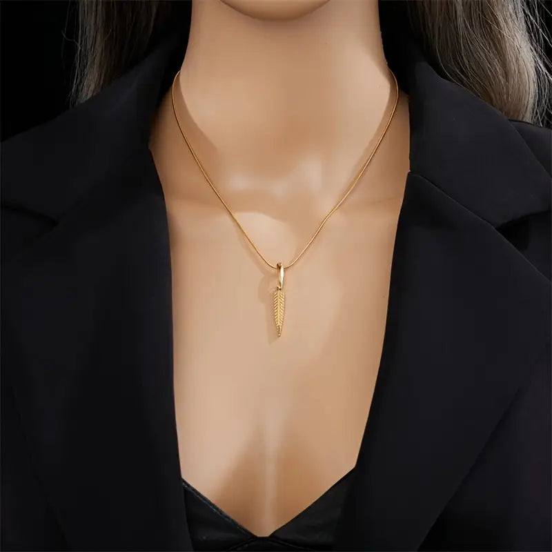 Golden Stainless Steel Pendant Necklace - Minimalist Unisex Jewelry