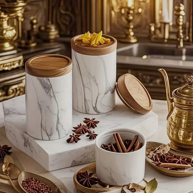 Marble Ceramic Tea Jar - Airtight Storage Organizer