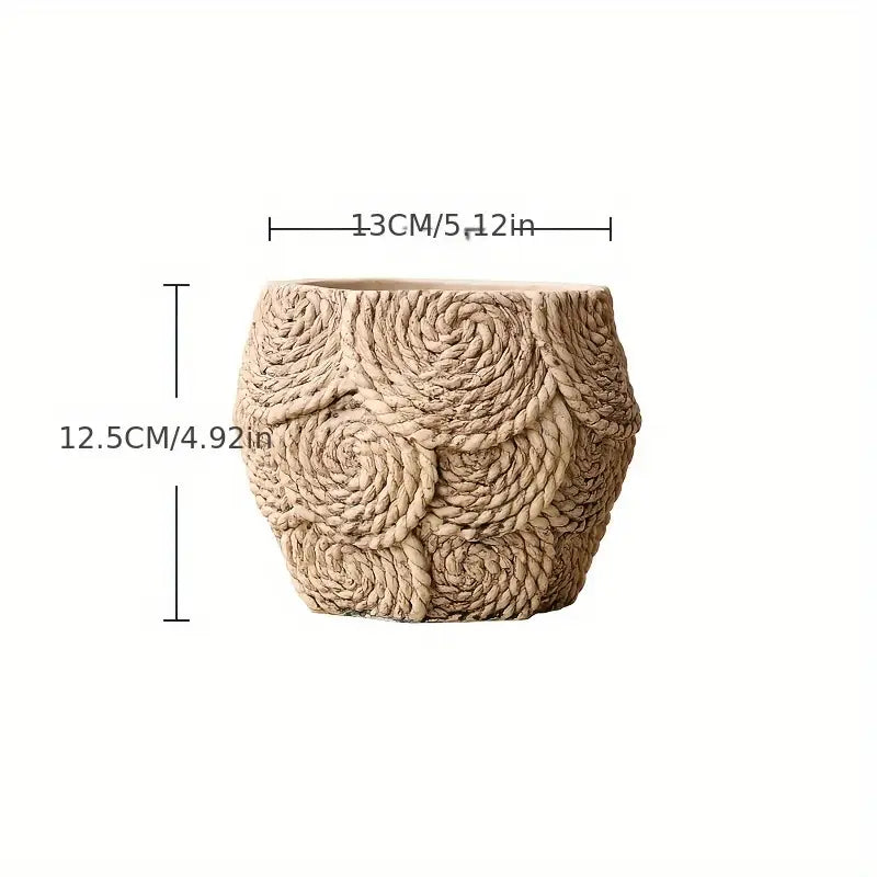 Rustic Cement Planter - Woven Design, Drainage, Indoor/Outdoor