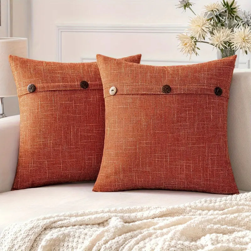 Housse de coussin vintage à trois boutons – Lavage à la main uniquement, tissu en polyester tissé (1 pièce, sans insert)