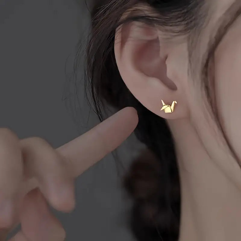 Minimalistic Style Silver-Plated Crane Stud Earrings