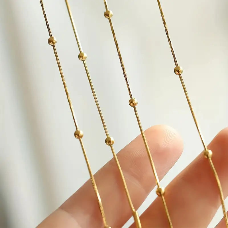 Gold Bead Snake Chain Necklace – Stainless Steel Minimalist Jewelry for Women