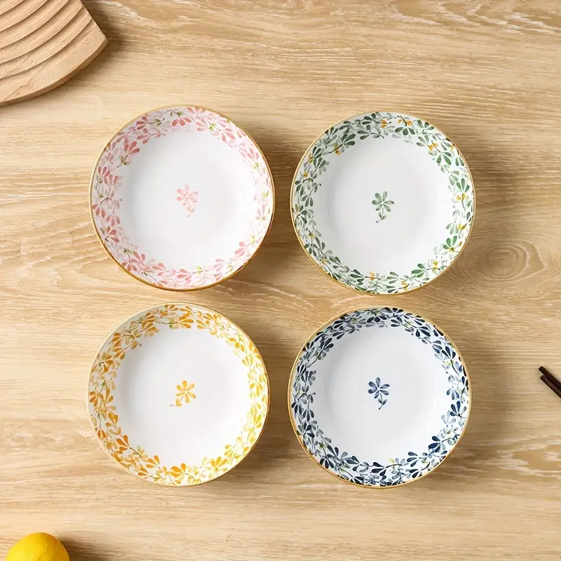 4pcs Ceramic Dinner Plate Set with Floral Design