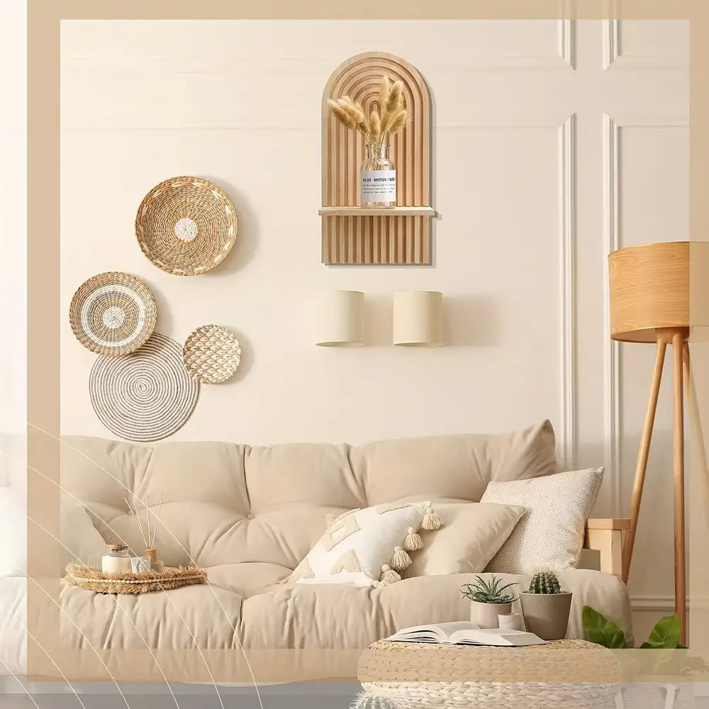 1pc Bohemian Wooden Sun & Rainbow Arch Wall Shelf