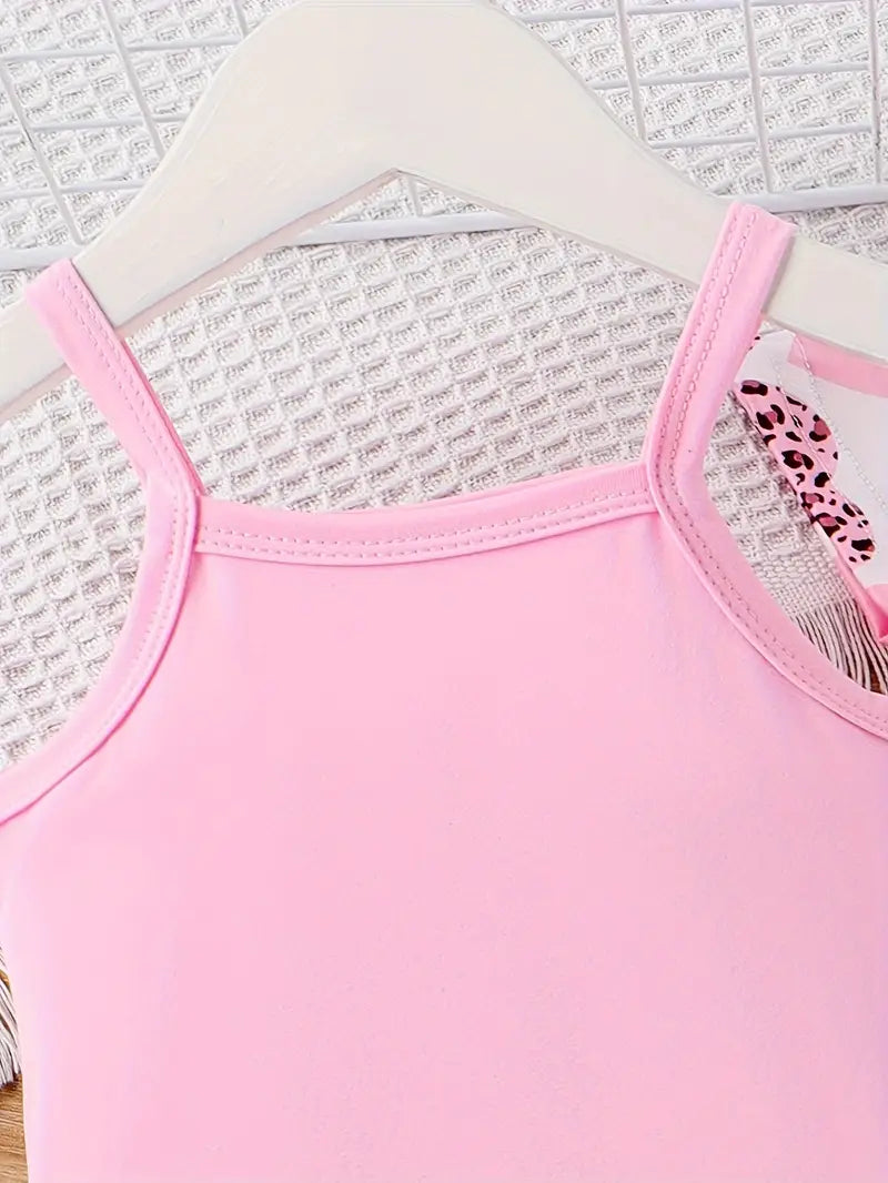 Leopard Heart Print Crop Top & Romper Set | 2-Piece Summer Outfit for Toddler Girls