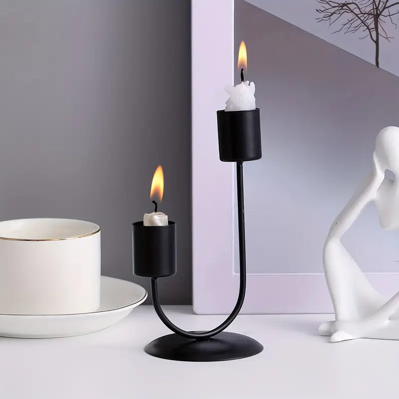 Bougeoir double noir mat pour dîners romantiques aux chandelles