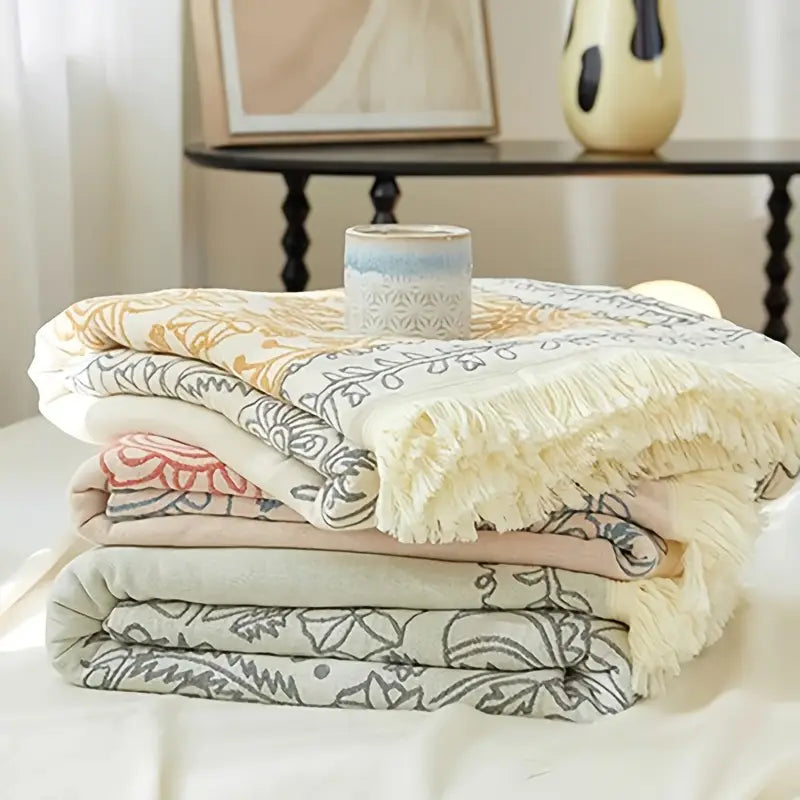 Gauze Blanket with Tassels - Lightweight Throw, Bedspread, Cooling Summer