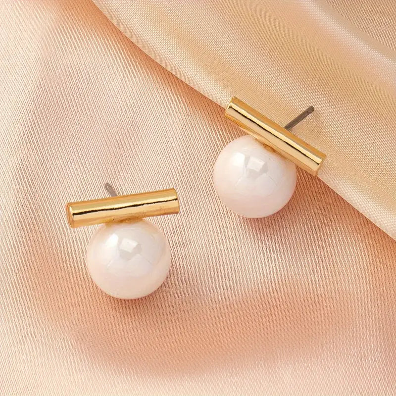 Golden Stick Faux Pearl Decor Dangle Earrings