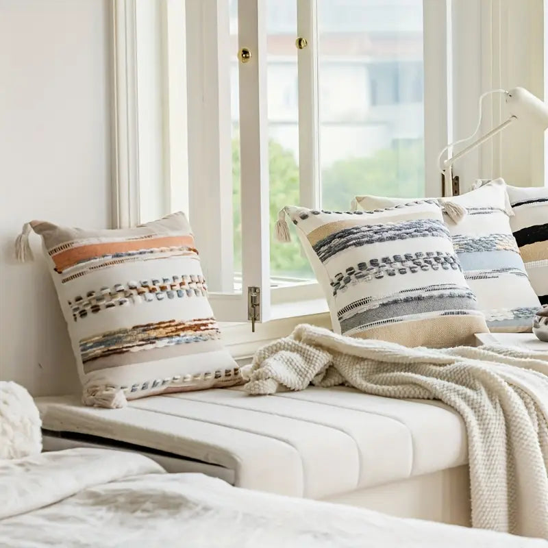 Boho Throw Pillow Cover - Ethnic Tassel Pillowcase - Home Decor